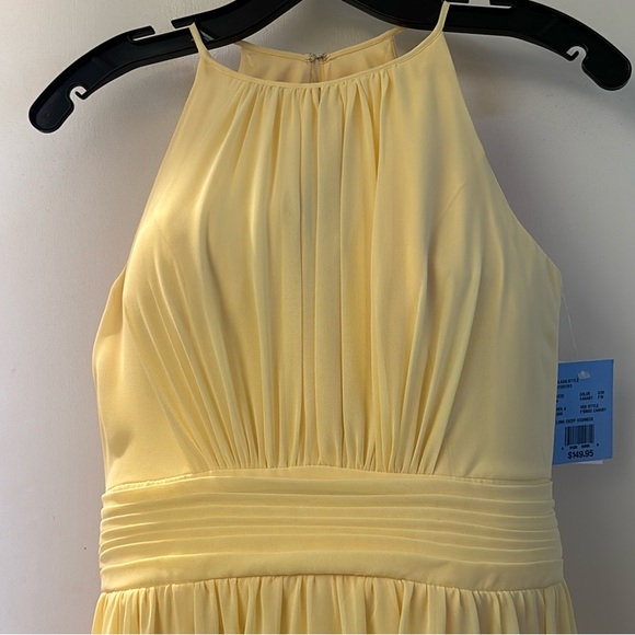 David’s Bridal Long Chiffon Highneck Canary Bridesmaid Gown - Picture 3 of 9